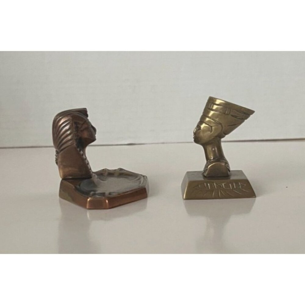 Vintage Egyptian Pharaoh & Queen Brass Figurines Miniature Collectibles - Picture 3 of 15